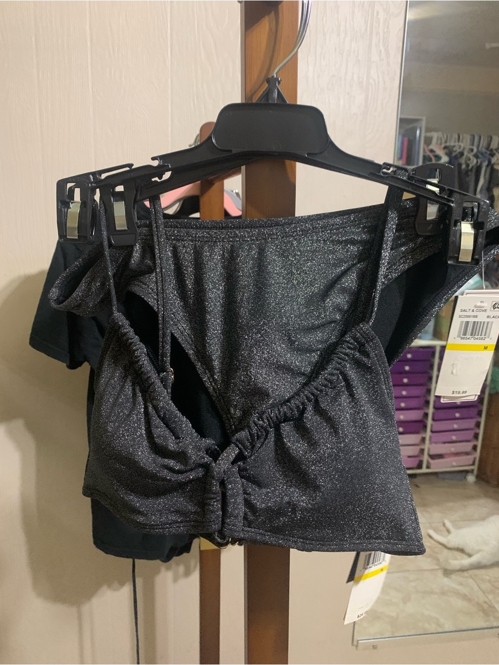 Salt + Cove Shimmery Black Ruched Tie-Front Crop Top